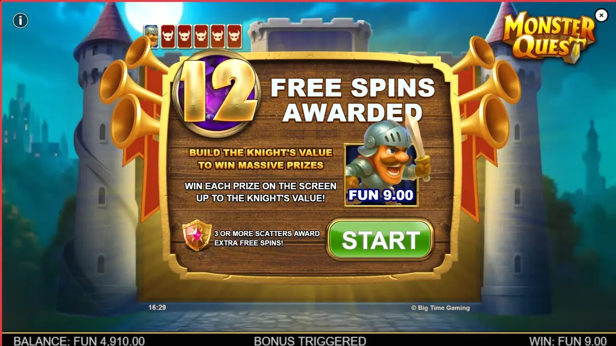 Tampilan visual kastil dan ksatria dalam slot Monster Quest